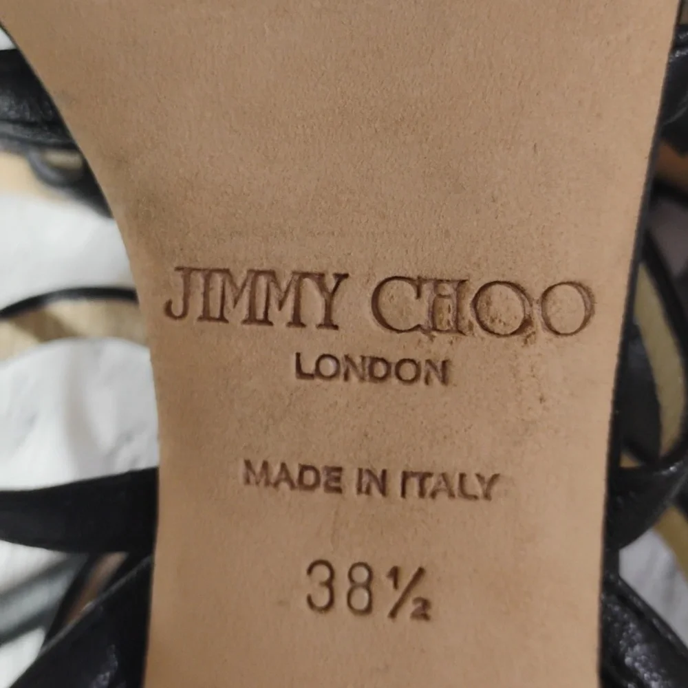 Authentic Jimmy Choo Black Leather Opaque Flower Cage Sandals - Picture 13 of 13